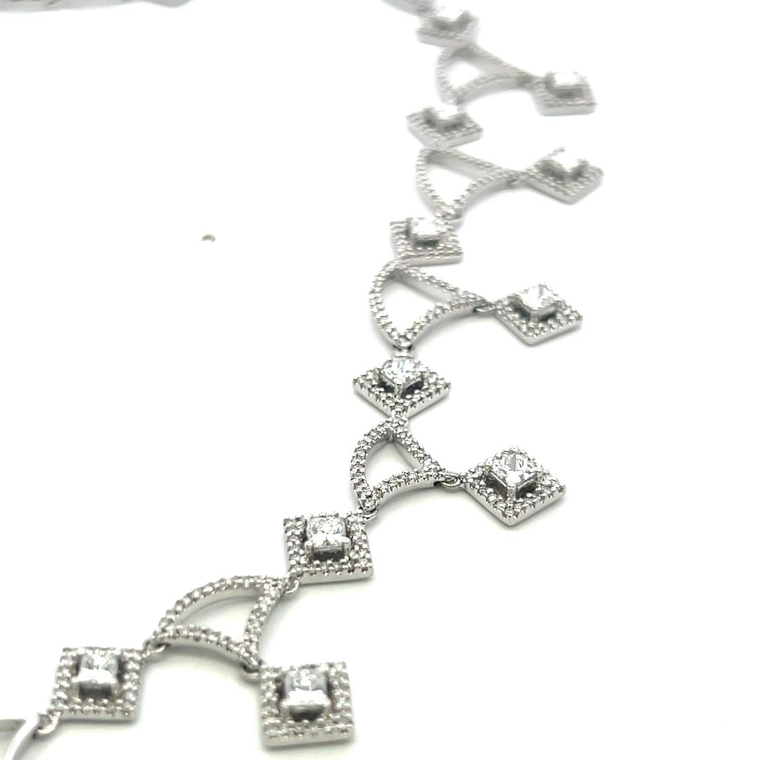 18K White Gold Link Necklace with 6.3ct Round & Princess Cut F VS Diamonds