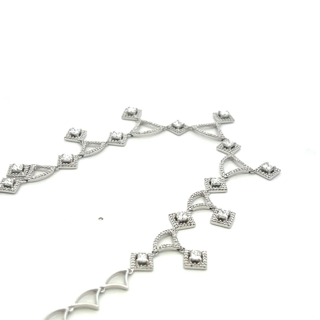 18K White Gold Link Necklace with 6.3ct Round & Princess Cut F VS Diamonds