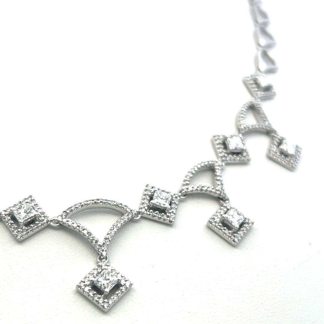 18K White Gold Link Necklace with 6.3ct Round & Princess Cut F VS Diamonds