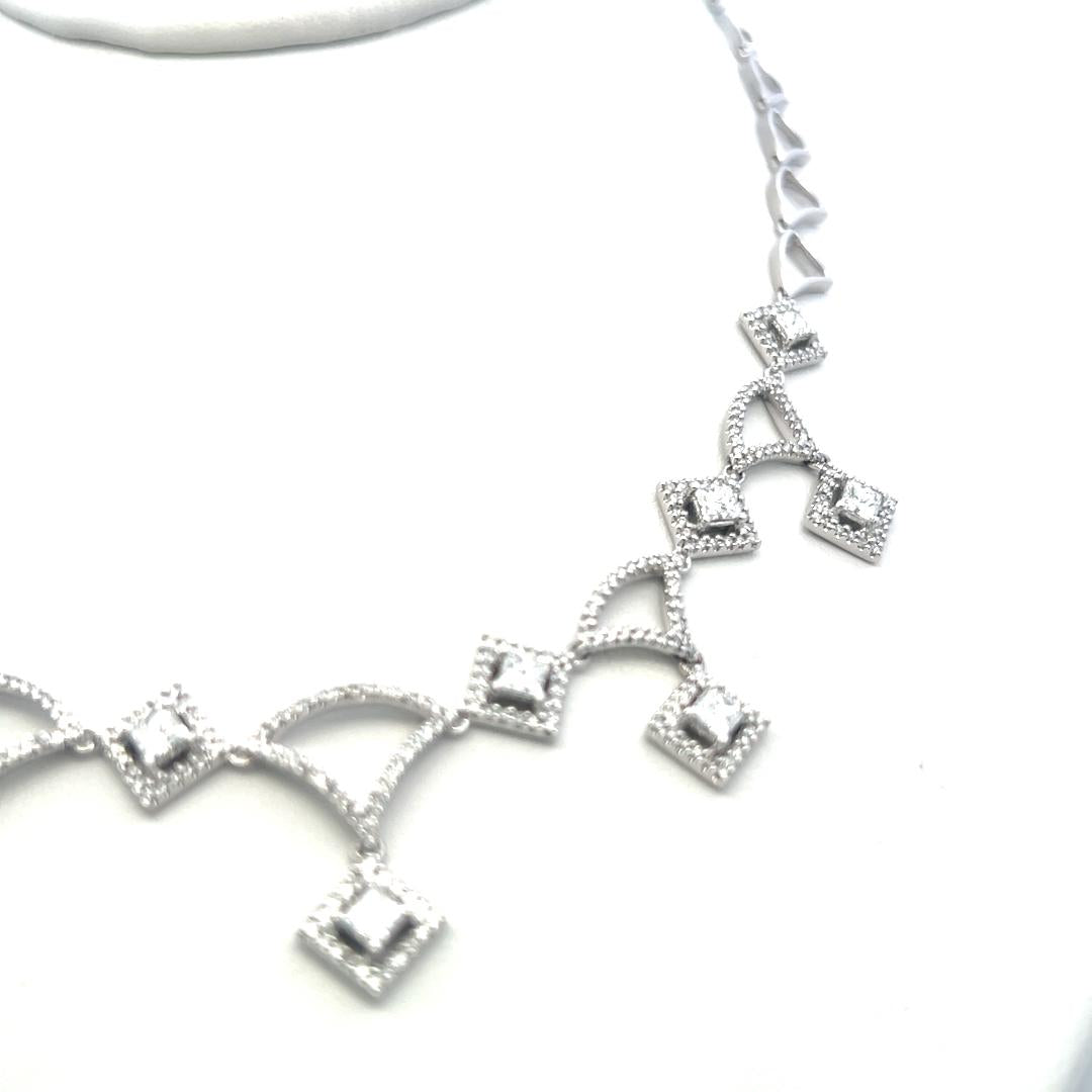 18K White Gold Link Necklace with 6.3ct Round & Princess Cut F VS Diamonds