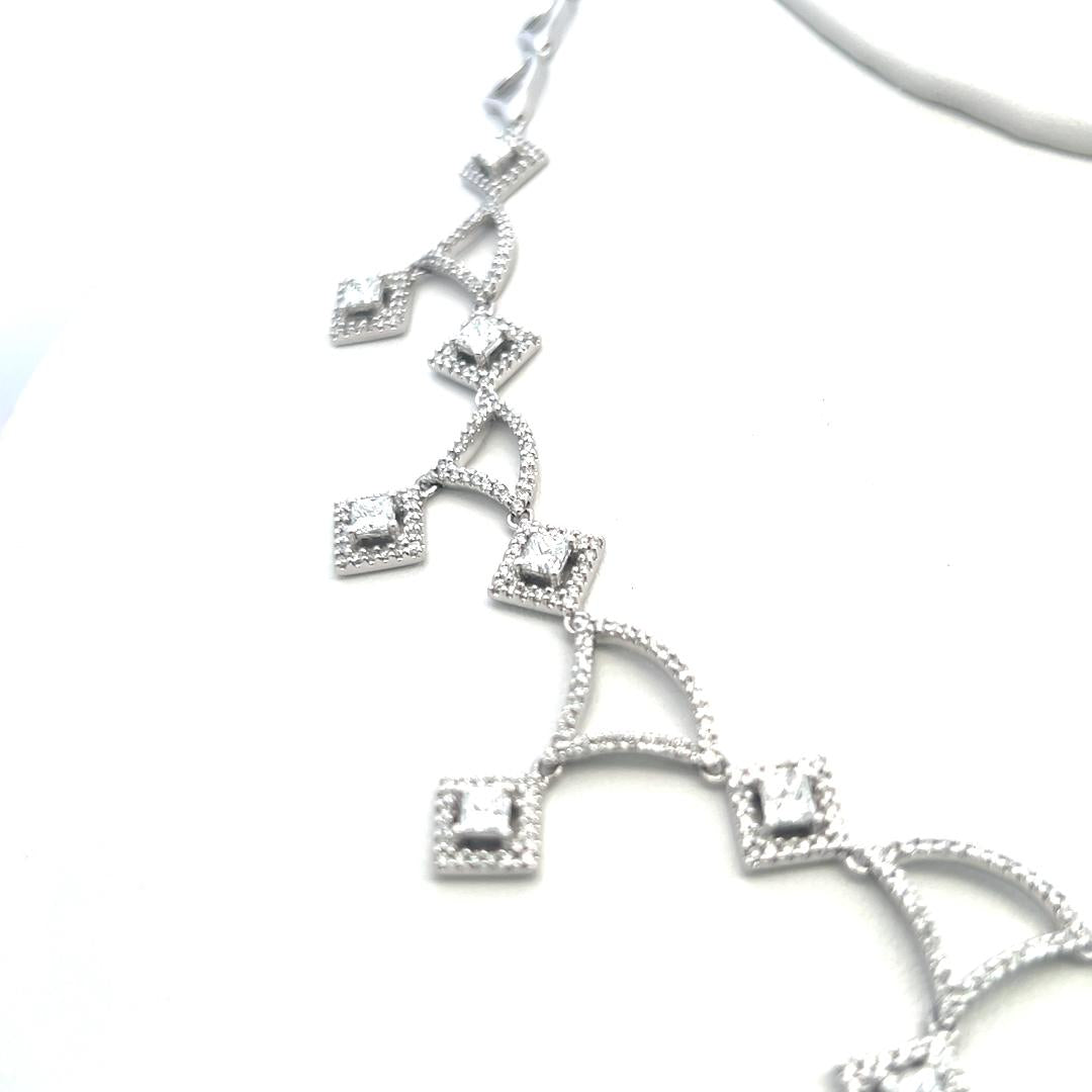 18K White Gold Link Necklace with 6.3ct Round & Princess Cut F VS Diamonds