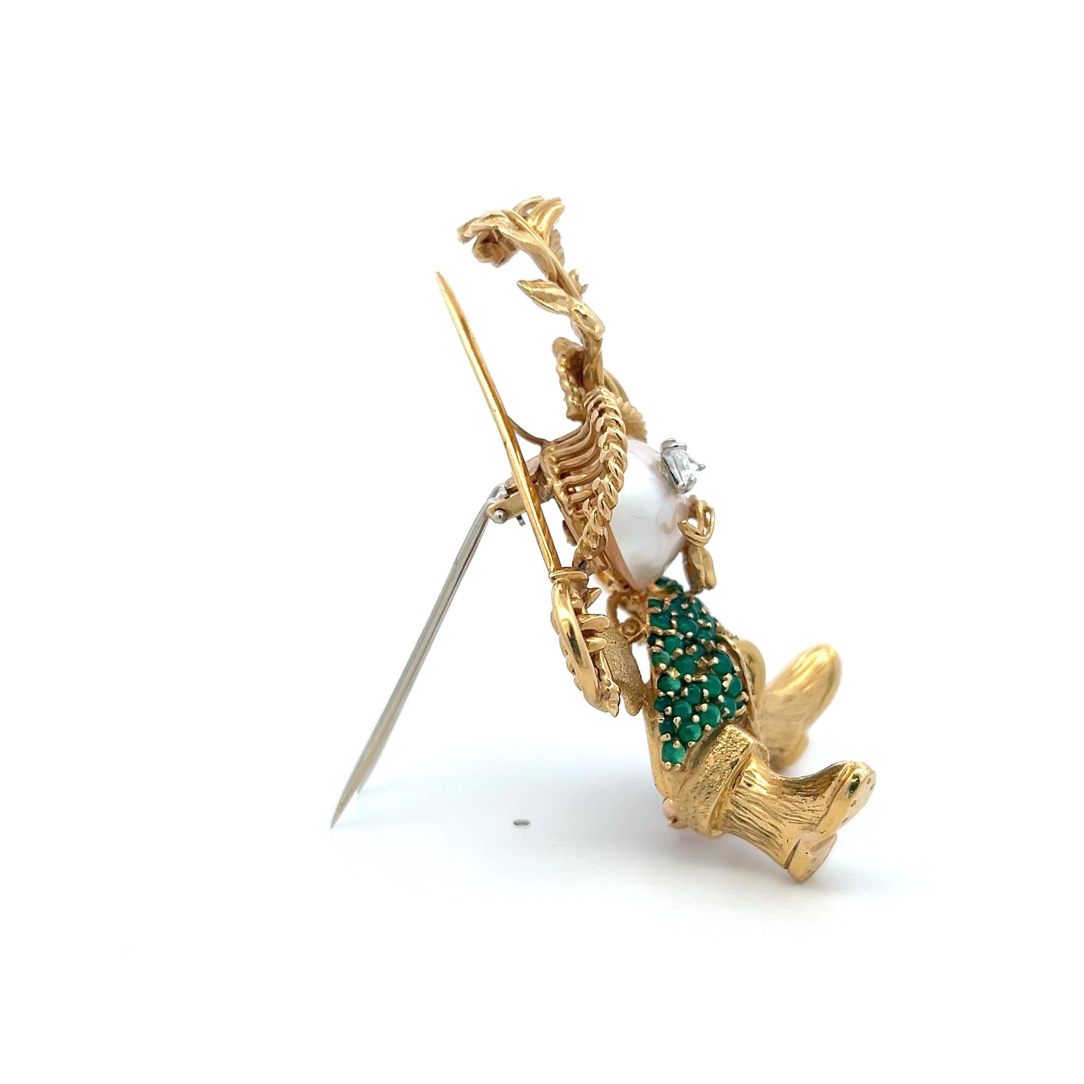 18K YG Pin Brooch 0.14ct Triangular Diamonds 1ct Onyx & 14.74x14.23mm Pearl