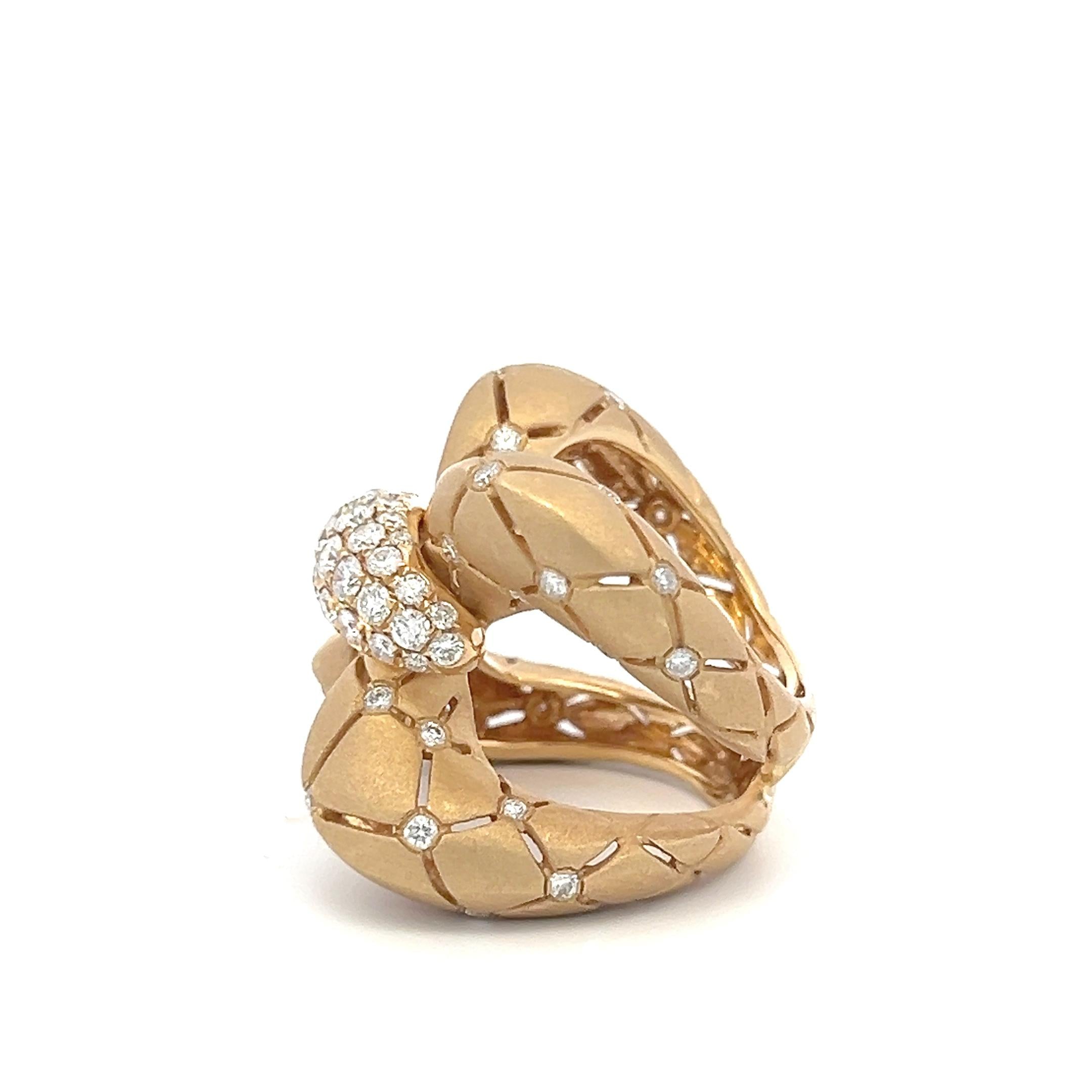 Vintage 18K Yellow Gold Cocktail Ring with 1.4 Carat Round H VS Diamonds Size 6