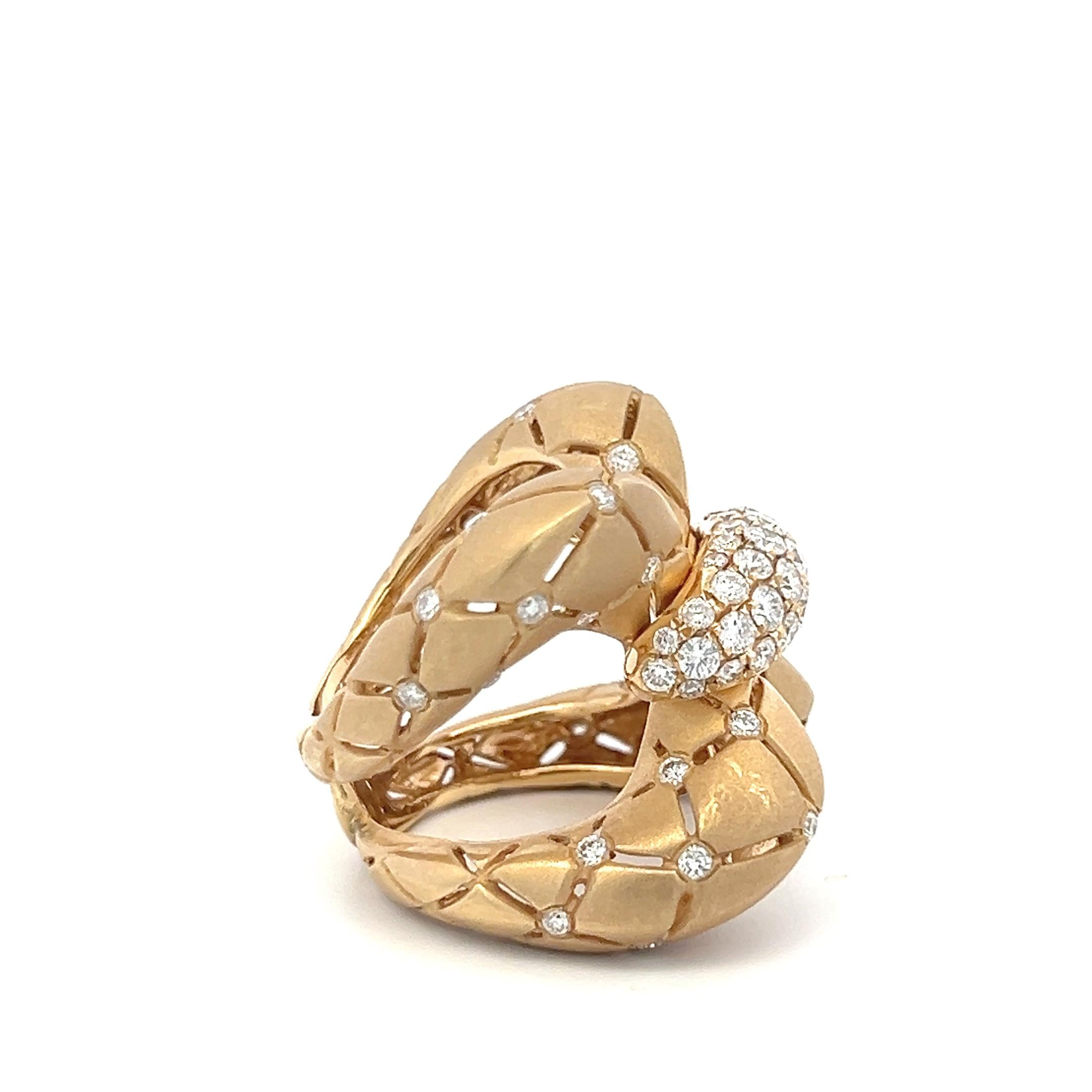 Vintage 18K Yellow Gold Cocktail Ring with 1.4 Carat Round H VS Diamonds Size 6
