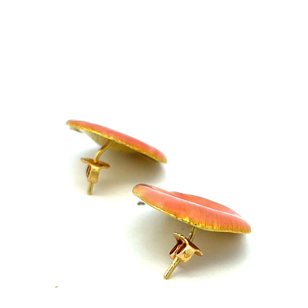 Angela Cummings 18K Yellow Gold Enamel Rose Petal Stud Earrings 12 Grams