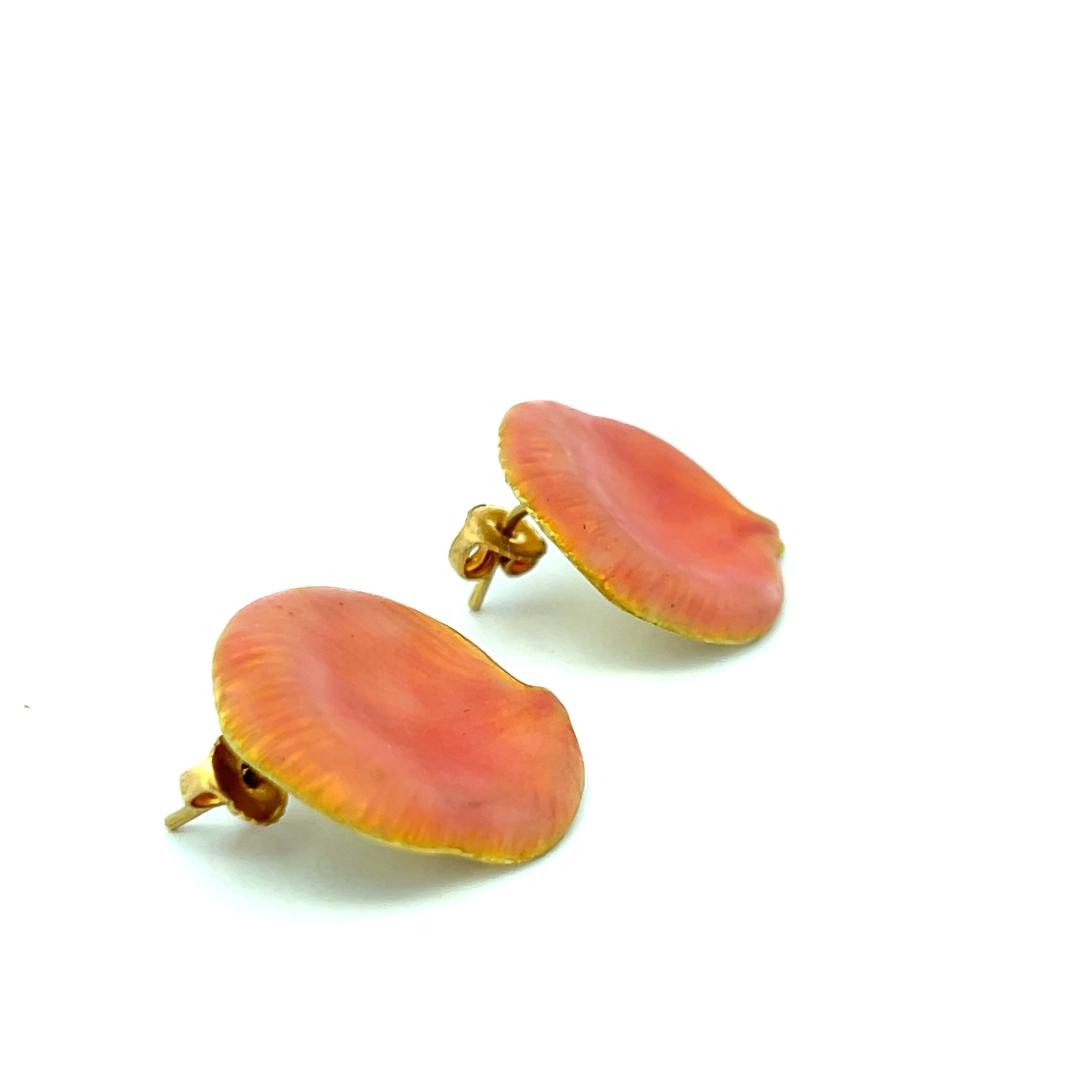 Angela Cummings 18K Yellow Gold Enamel Rose Petal Stud Earrings 12 Grams