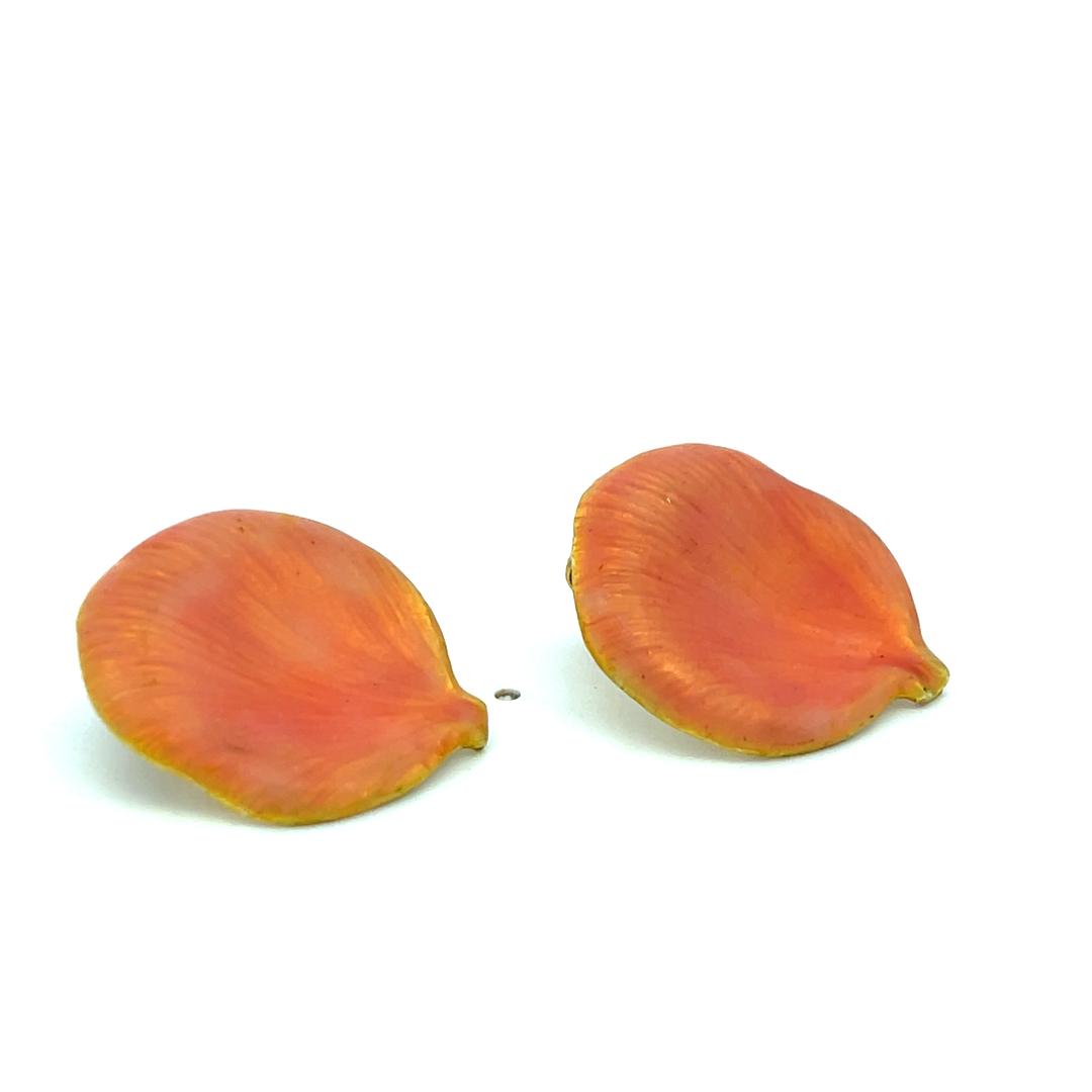 Angela Cummings 18K Yellow Gold Enamel Rose Petal Stud Earrings 12 Grams