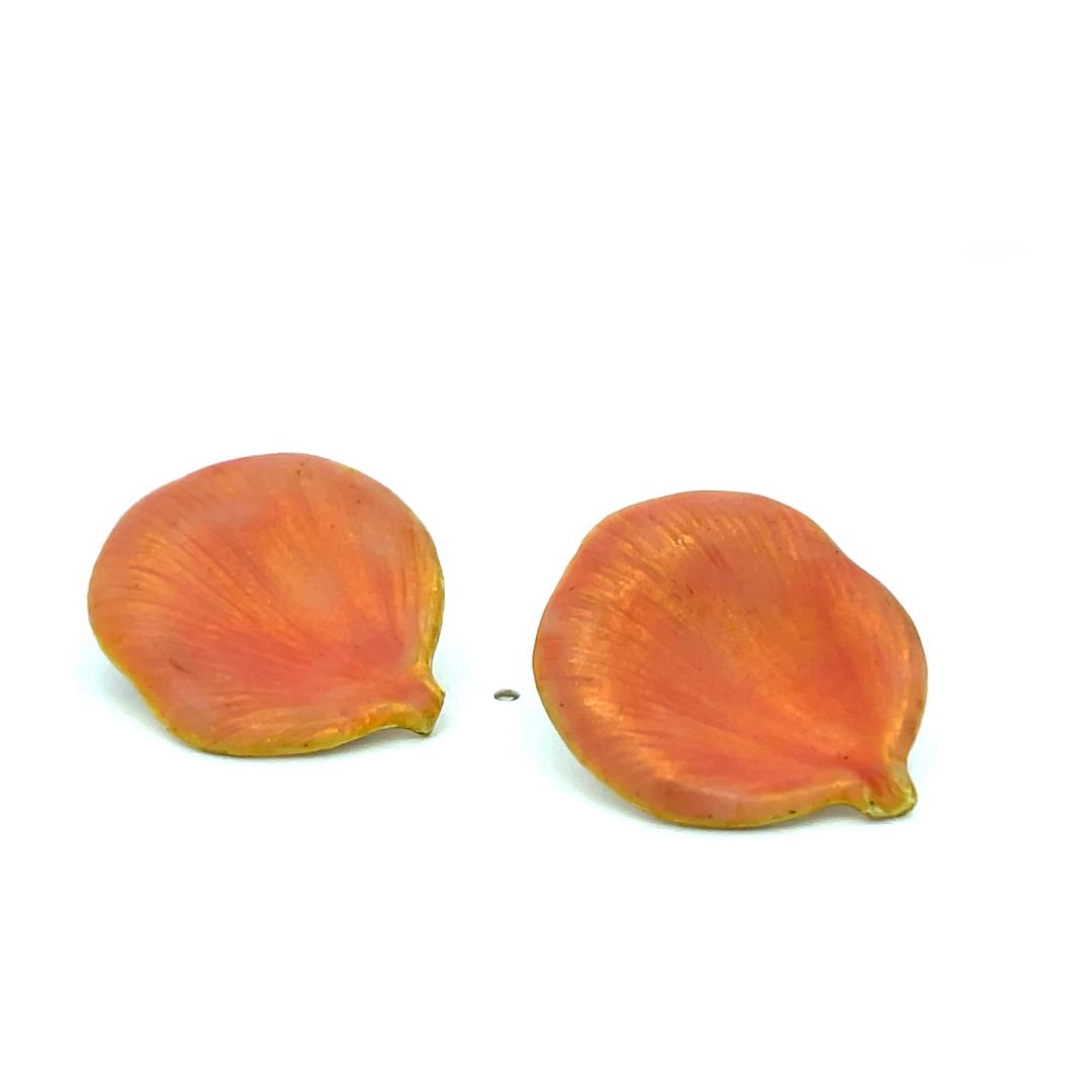 Angela Cummings 18K Yellow Gold Enamel Rose Petal Stud Earrings 12 Grams