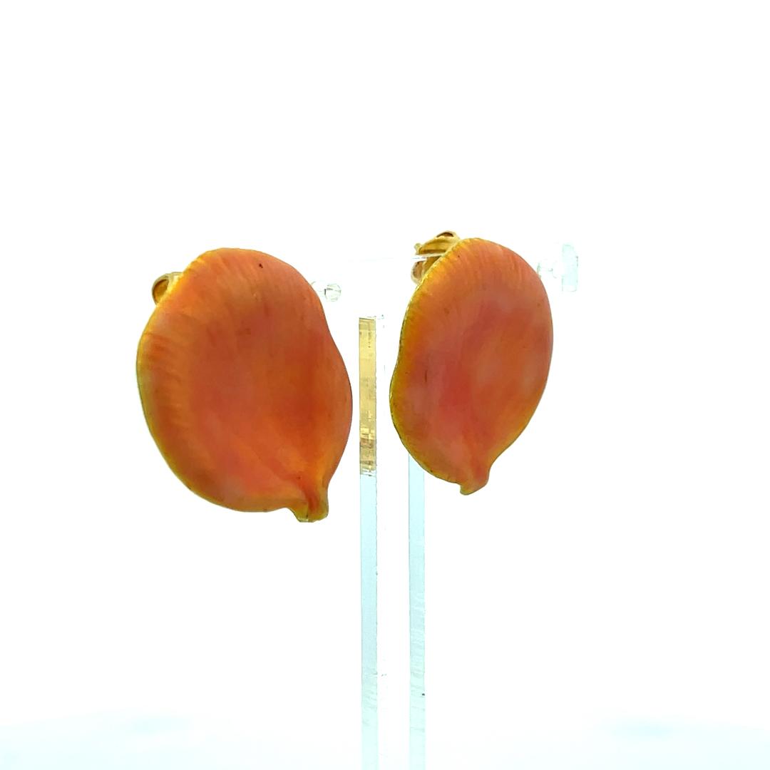 Angela Cummings 18K Yellow Gold Enamel Rose Petal Stud Earrings 12 Grams