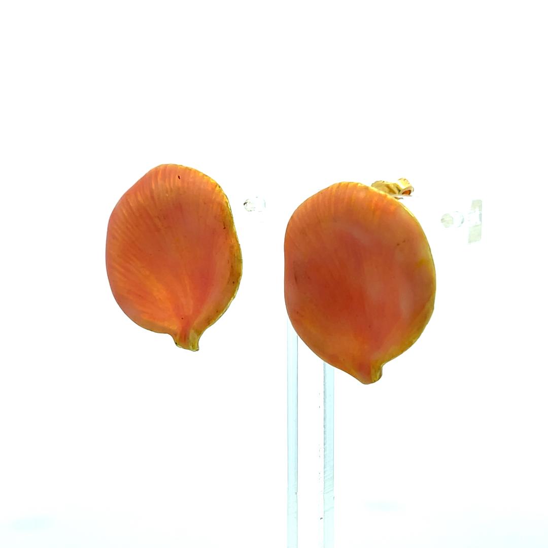 Angela Cummings 18K Yellow Gold Enamel Rose Petal Stud Earrings 12 Grams