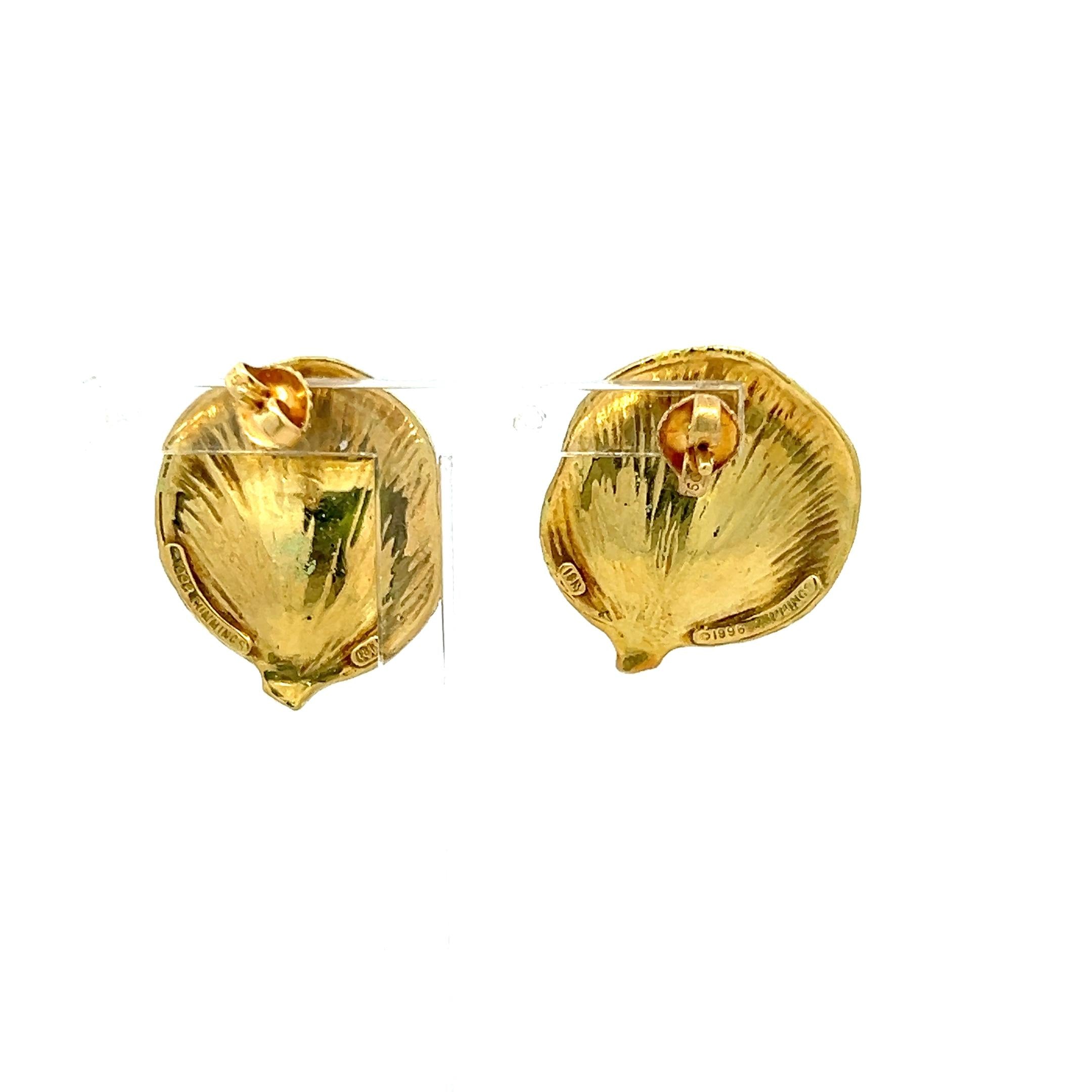 Angela Cummings 18K Yellow Gold Enamel Rose Petal Stud Earrings 12 Grams