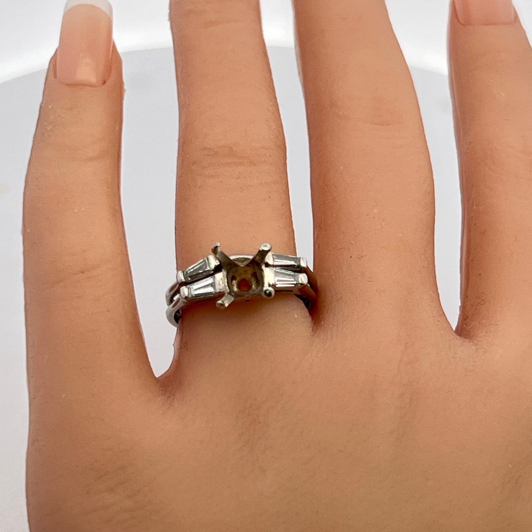Platinum Semi Mount Ring 0.55ct Tapered Baguette H VS Diamonds Fits 5.58x5.56mm