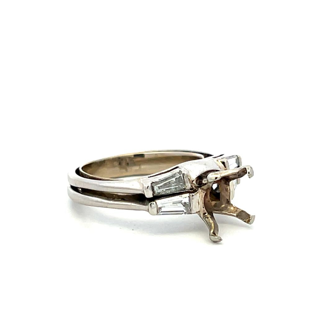 Platinum Semi Mount Ring 0.55ct Tapered Baguette H VS Diamonds Fits 5.58x5.56mm
