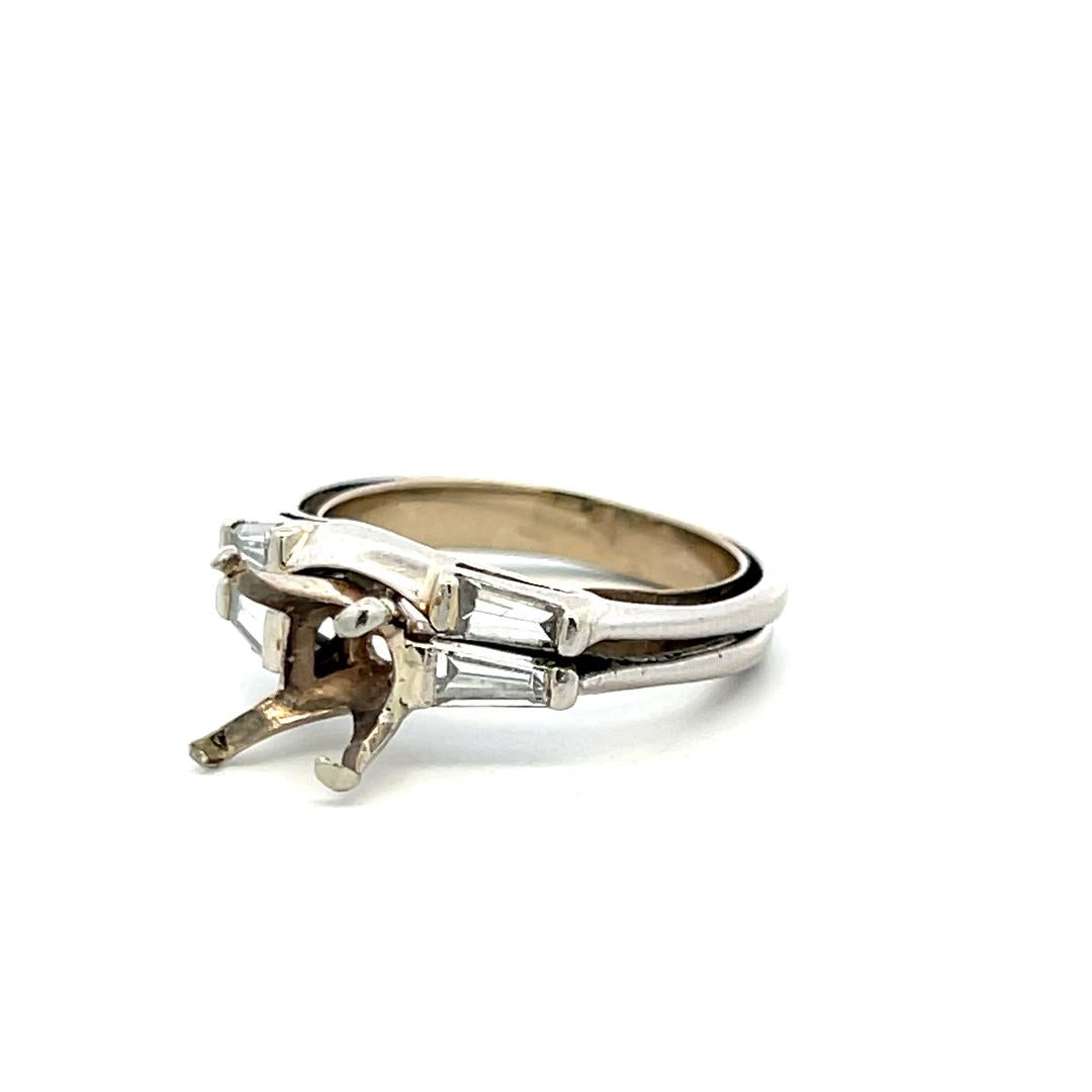Platinum Semi Mount Ring 0.55ct Tapered Baguette H VS Diamonds Fits 5.58x5.56mm