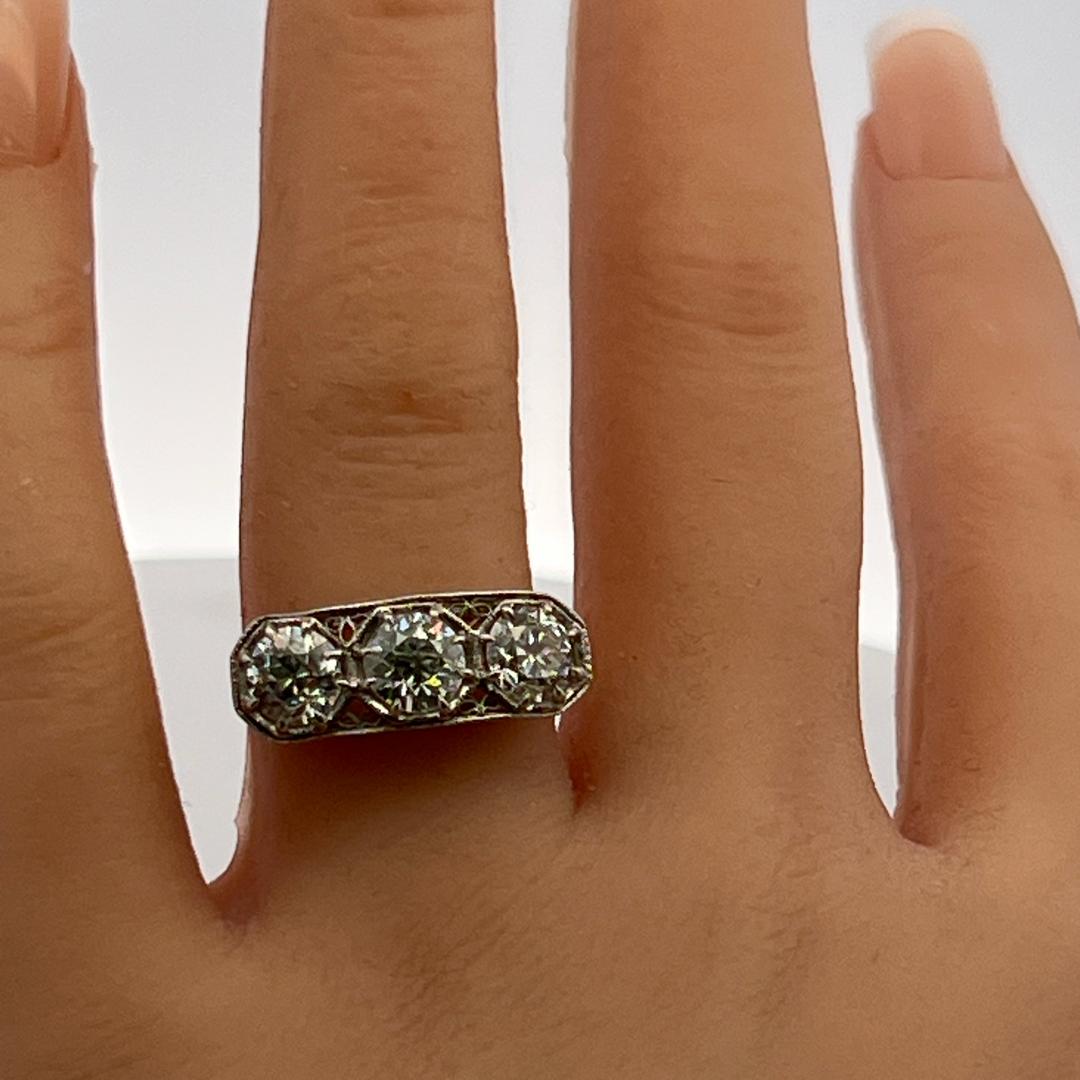 Platinum Three-Stone Ring with 2.26 Carat Circular Cut Diamonds Size 7 GIA