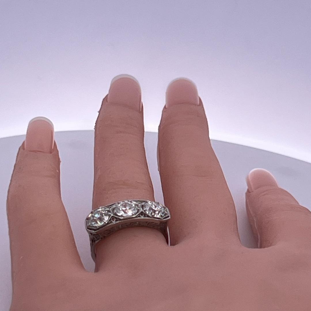 Platinum Three-Stone Ring with 2.26 Carat Circular Cut Diamonds Size 7 GIA
