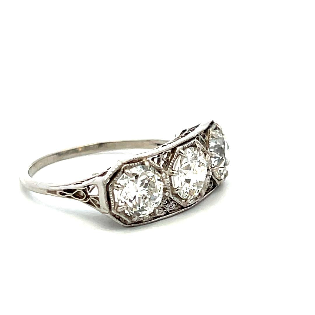 Platinum Three-Stone Ring with 2.26 Carat Circular Cut Diamonds Size 7 GIA