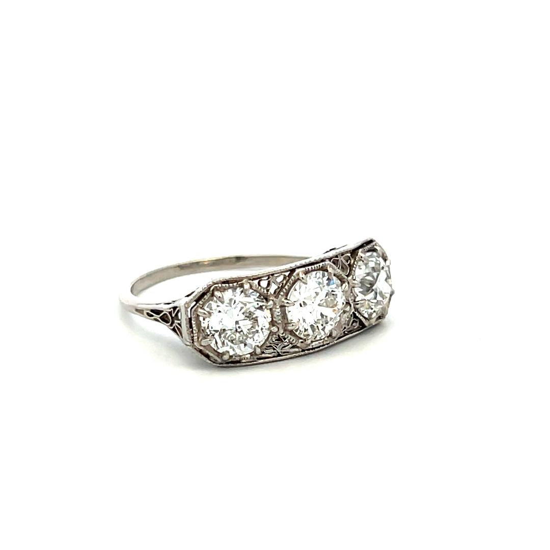 Platinum Three-Stone Ring with 2.26 Carat Circular Cut Diamonds Size 7 GIA