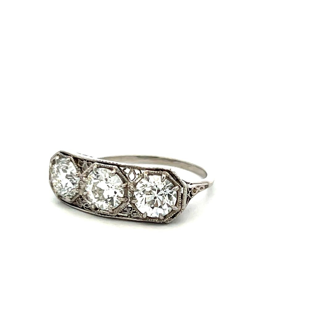 Platinum Three-Stone Ring with 2.26 Carat Circular Cut Diamonds Size 7 GIA
