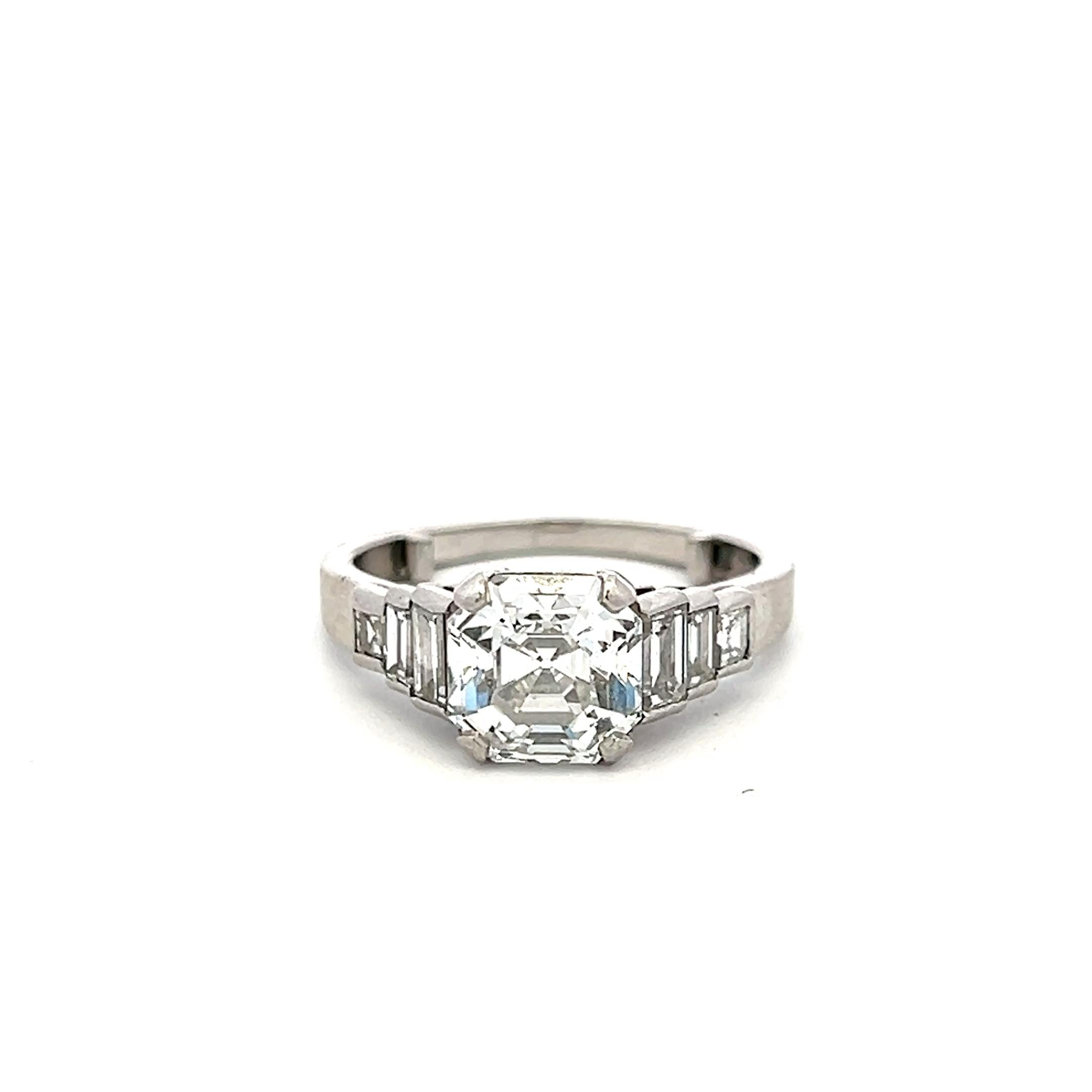 Platinum Engagement Ring with 3.44ct Asscher & Baguette Shape Diamonds G SI2 GIA