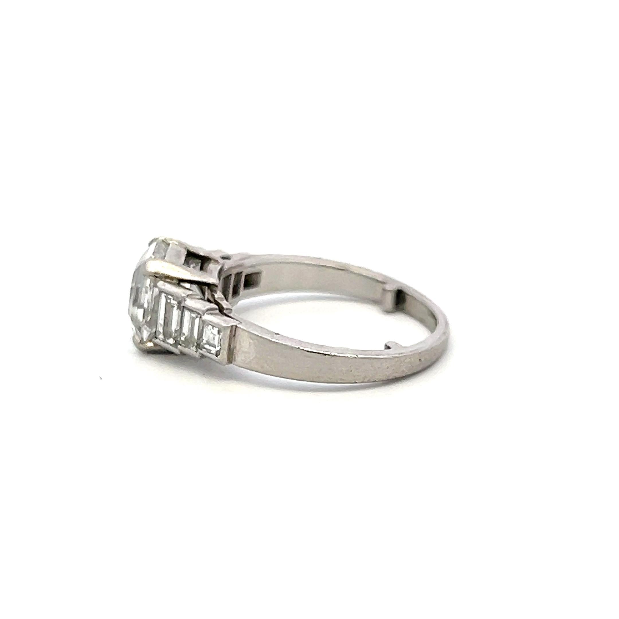 Platinum Engagement Ring with 3.44ct Asscher & Baguette Shape Diamonds G SI2 GIA