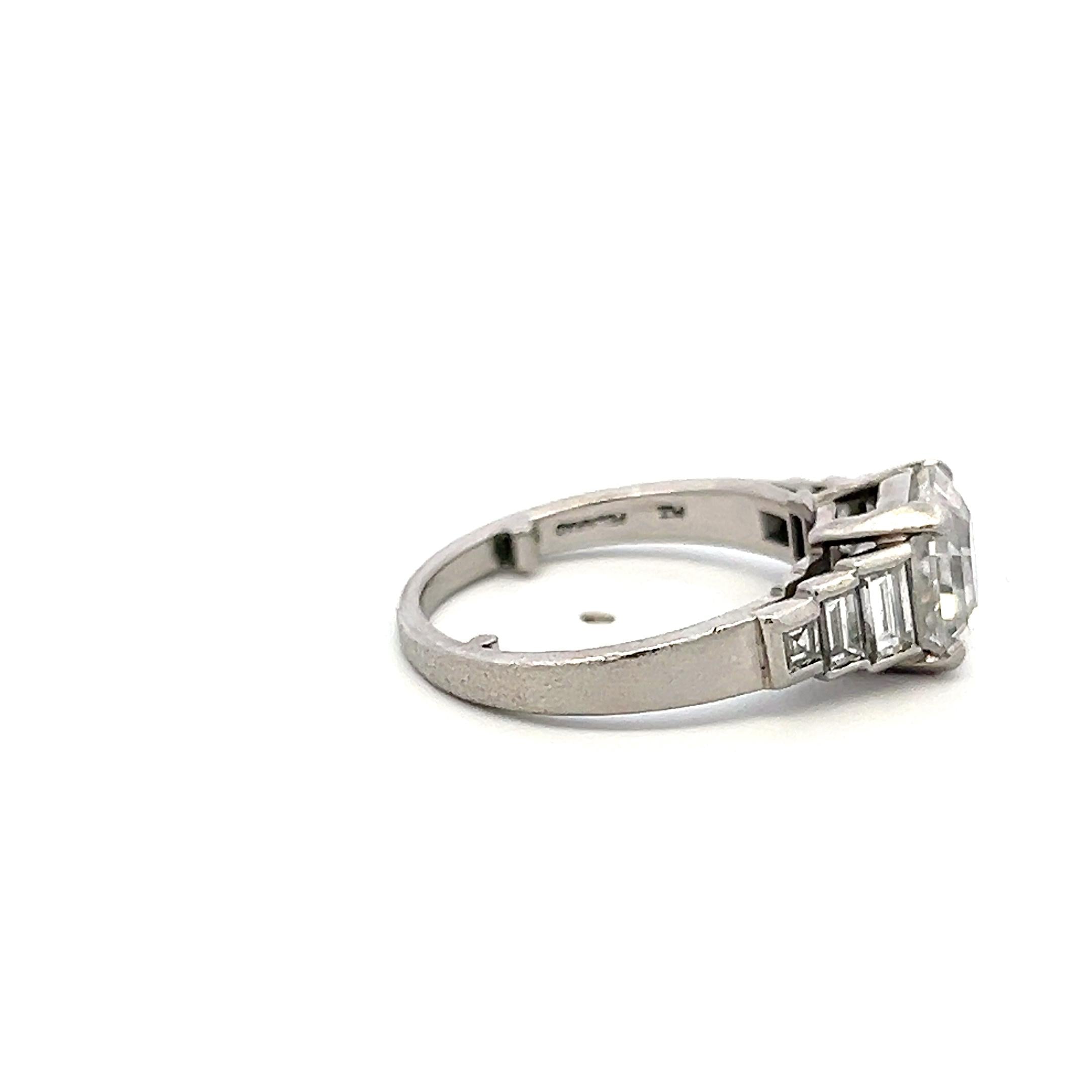 Platinum Engagement Ring with 3.44ct Asscher & Baguette Shape Diamonds G SI2 GIA
