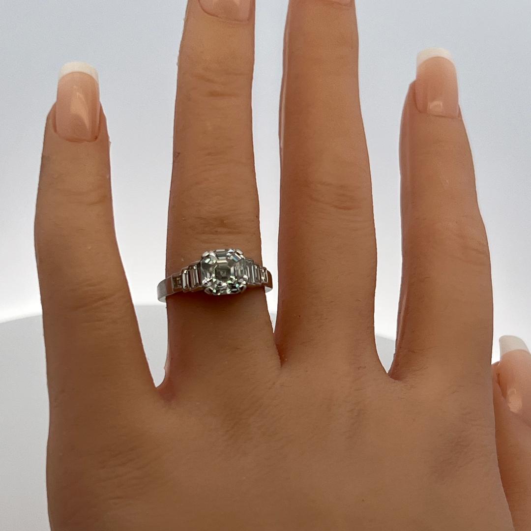 Platinum Engagement Ring with 3.44ct Asscher & Baguette Shape Diamonds G SI2 GIA