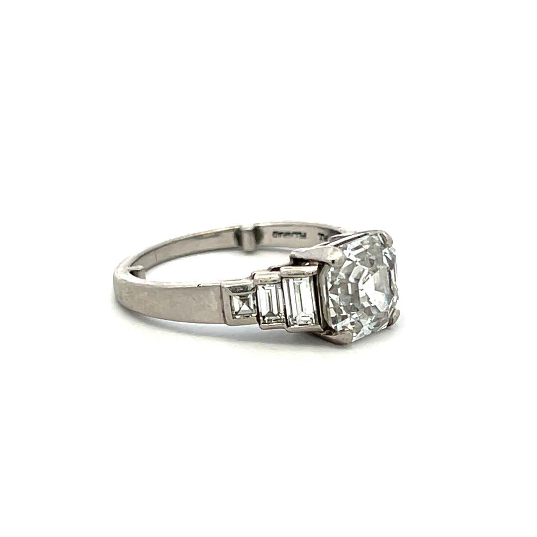 Platinum Engagement Ring with 3.44ct Asscher & Baguette Shape Diamonds G SI2 GIA