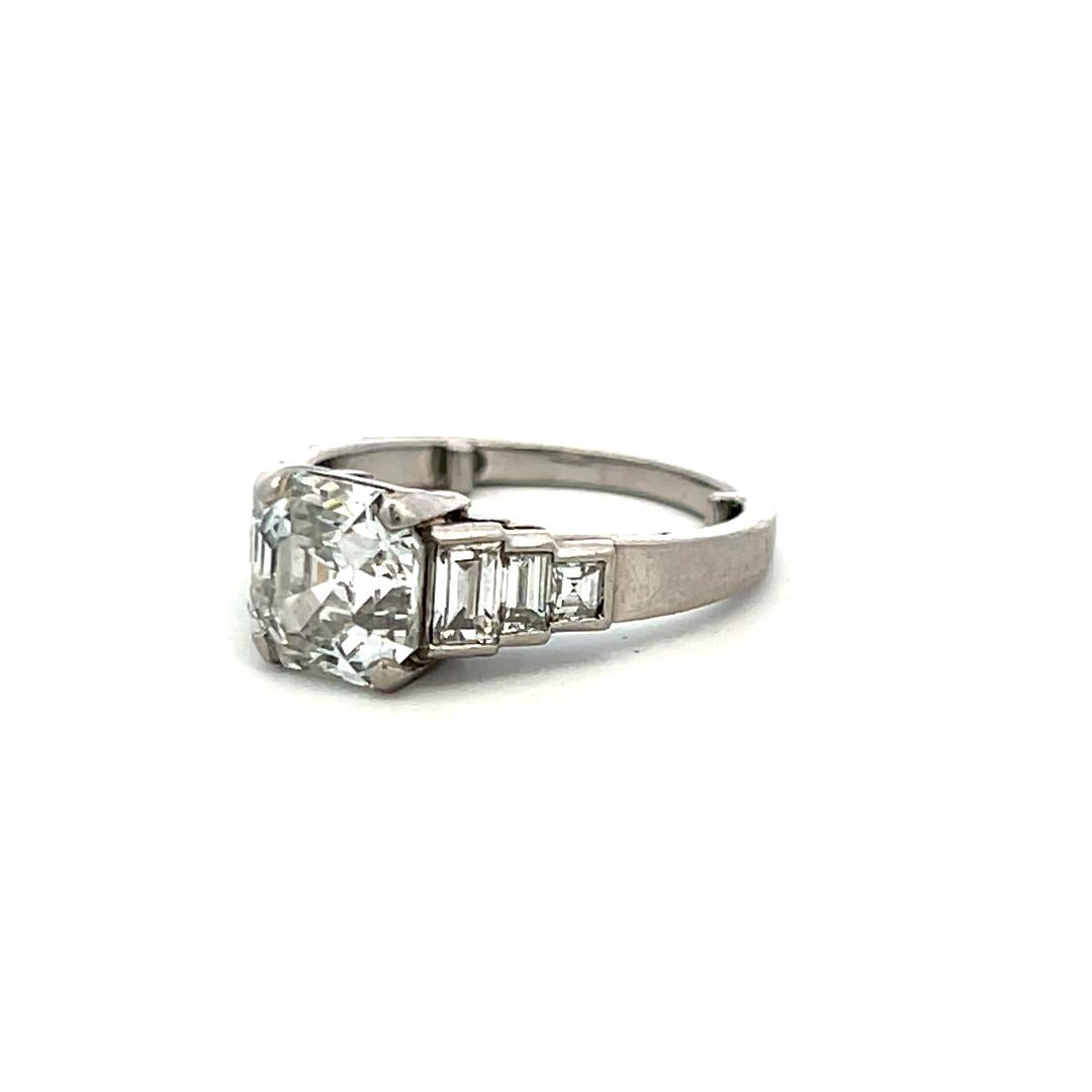 Platinum Engagement Ring with 3.44ct Asscher & Baguette Shape Diamonds G SI2 GIA