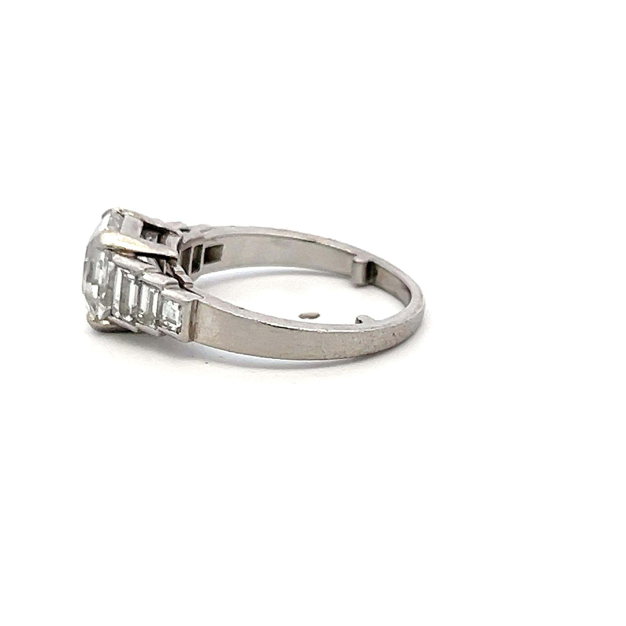 Platinum Engagement Ring with 3.44ct Asscher & Baguette Shape Diamonds G SI2 GIA