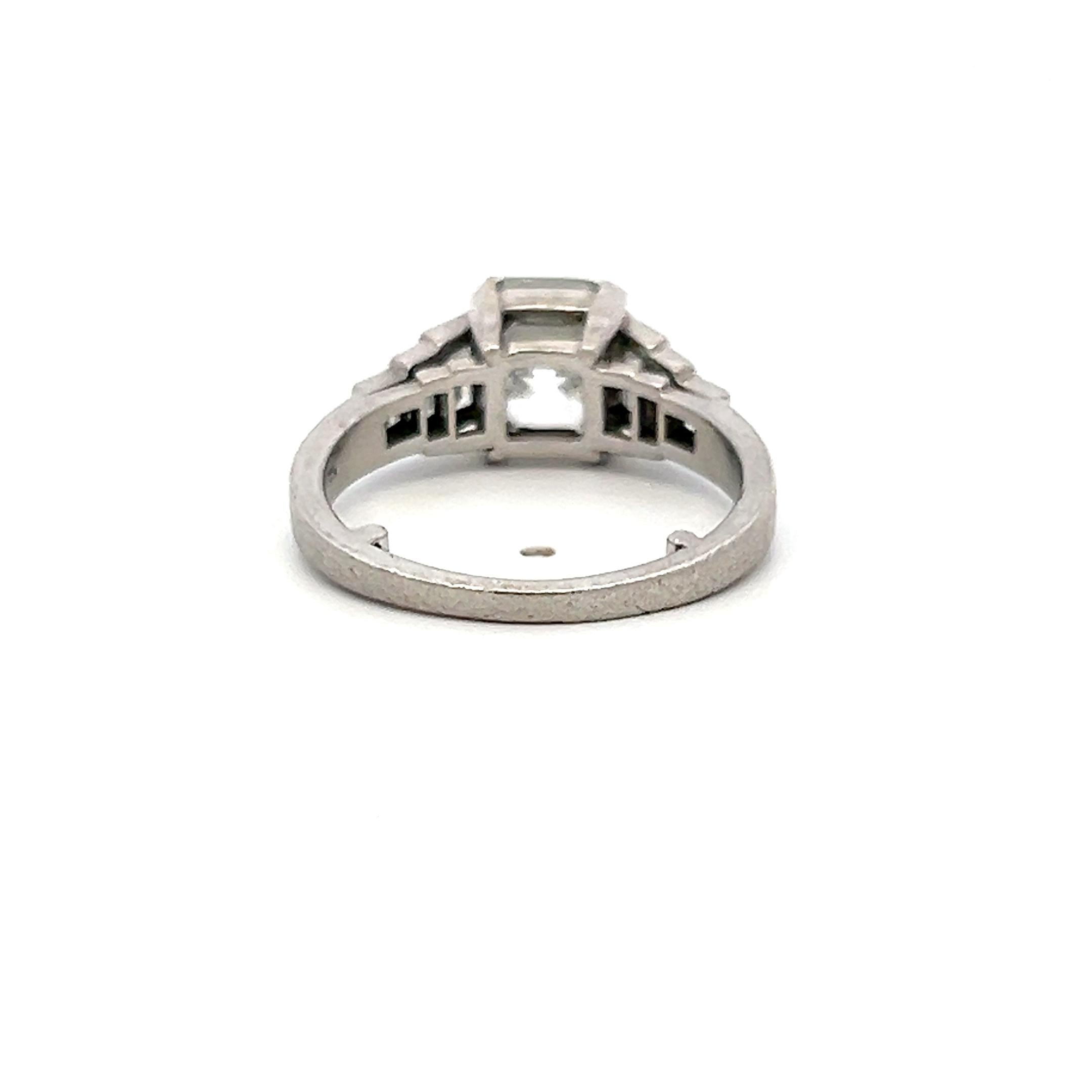 Platinum Engagement Ring with 3.44ct Asscher & Baguette Shape Diamonds G SI2 GIA