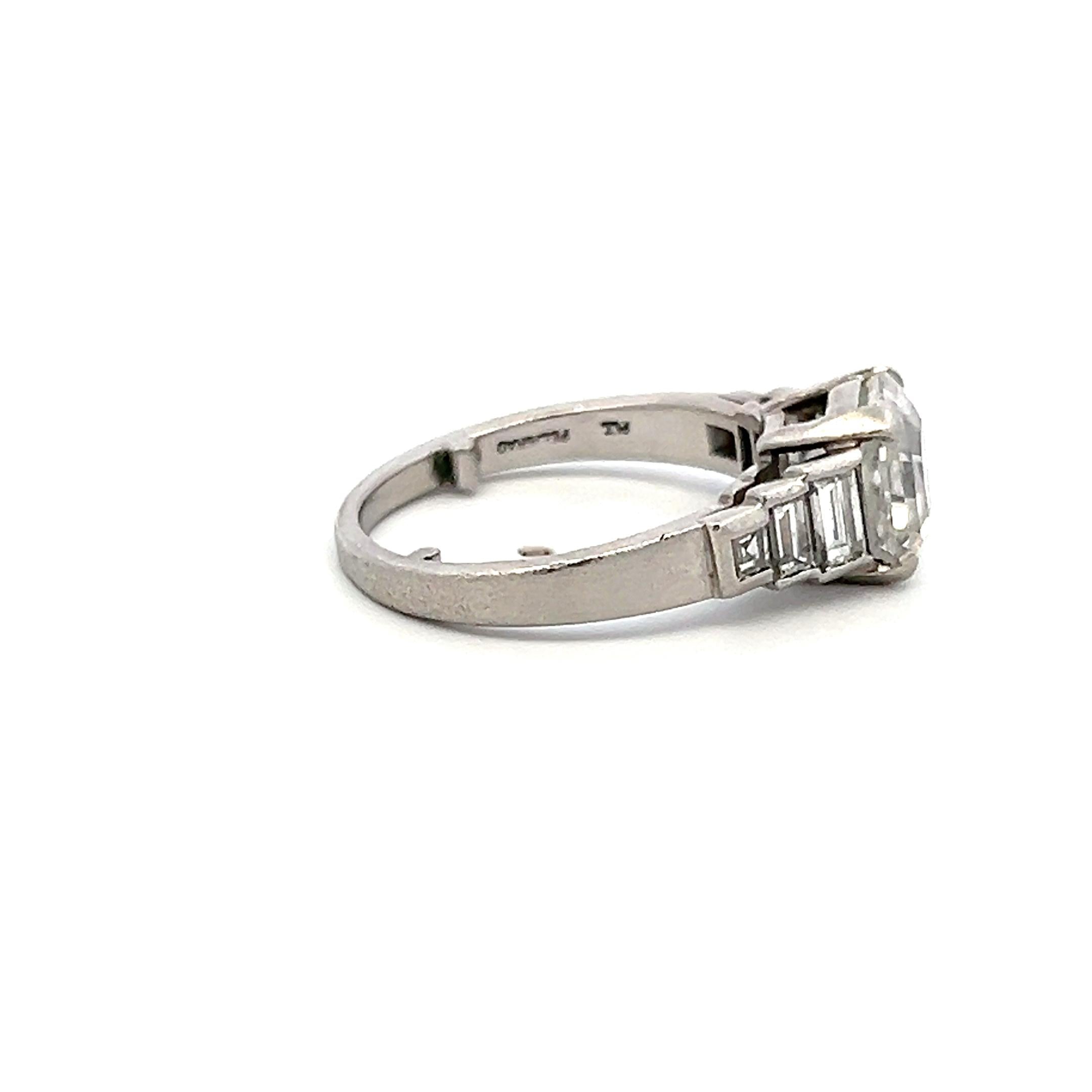 Platinum Engagement Ring with 3.44ct Asscher & Baguette Shape Diamonds G SI2 GIA