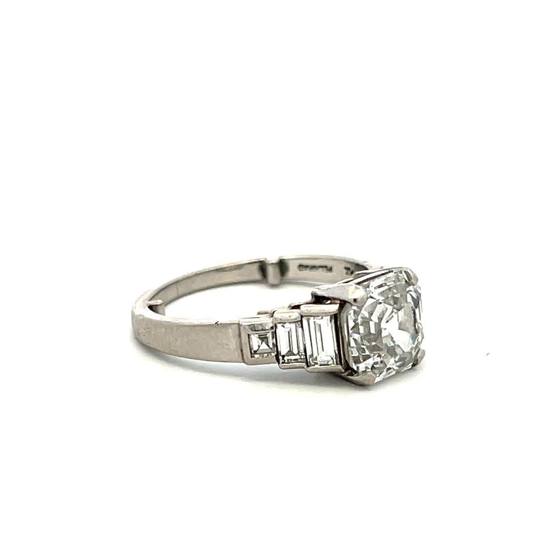 Platinum Engagement Ring with 3.44ct Asscher & Baguette Shape Diamonds G SI2 GIA