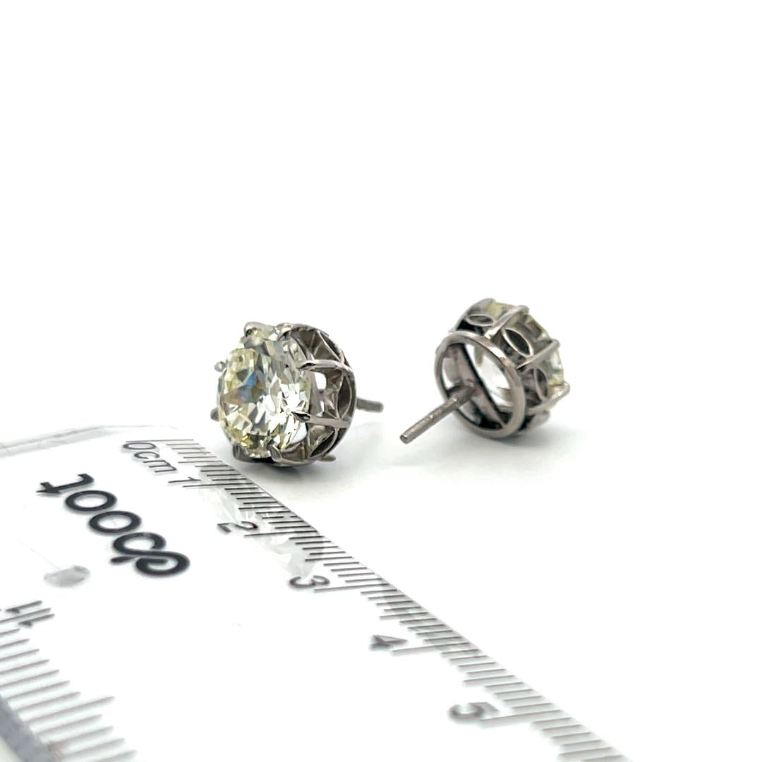 18K WG Studs Earrings with 8.29 Carat Circular & Old European Cut Diamonds