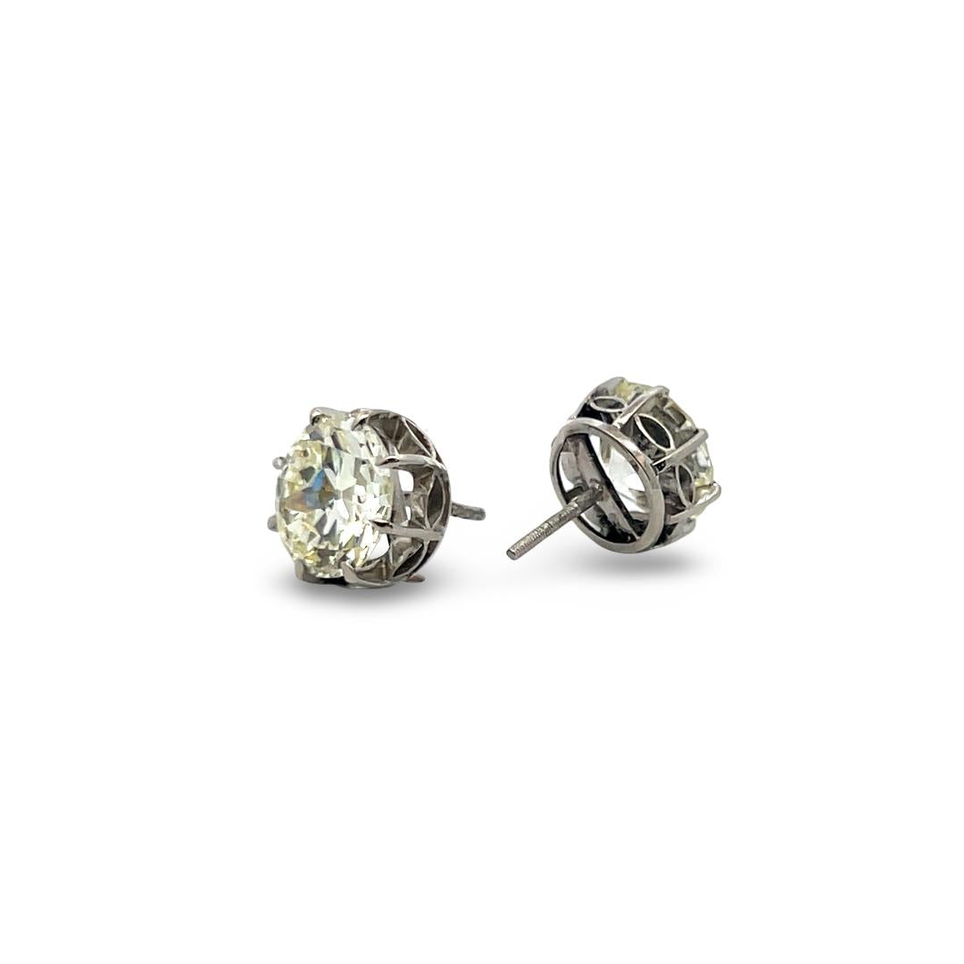 18K WG Studs Earrings with 8.29 Carat Circular & Old European Cut Diamonds