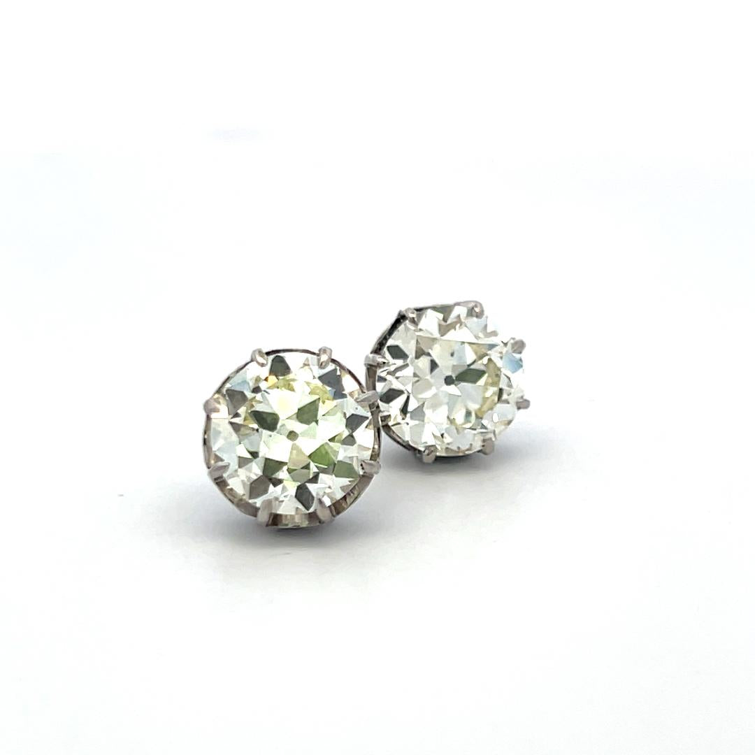 18K WG Studs Earrings with 8.29 Carat Circular & Old European Cut Diamonds