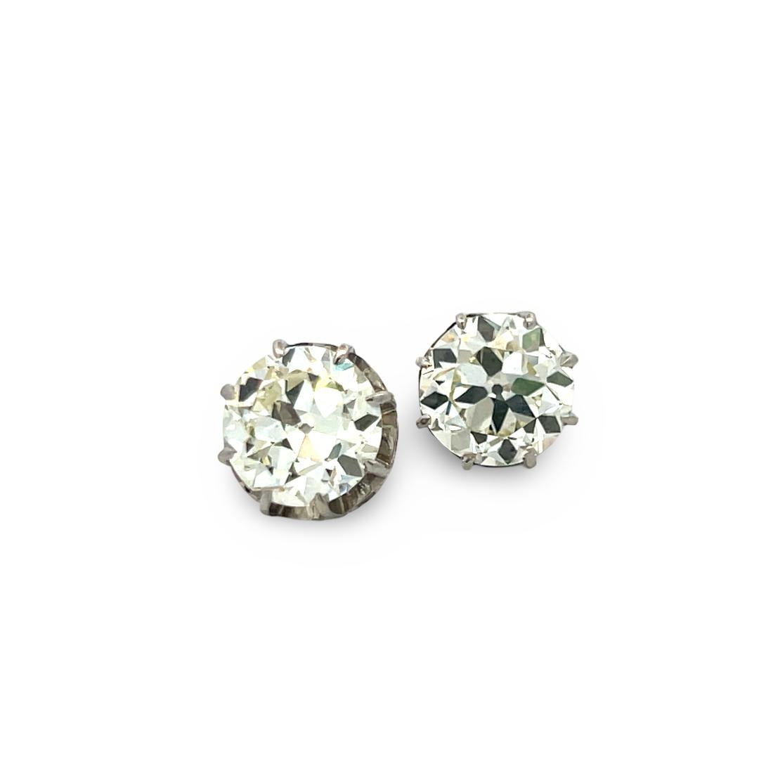 18K WG Studs Earrings with 8.29 Carat Circular & Old European Cut Diamonds