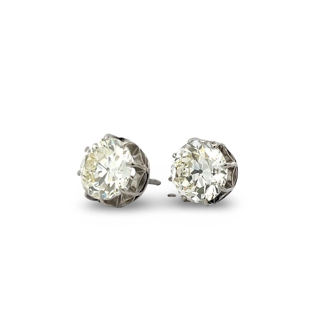 18K WG Studs Earrings with 8.29 Carat Circular & Old European Cut Diamonds