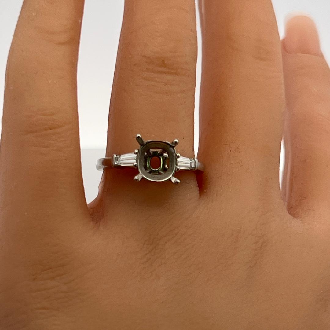 Platinum Semi Mount Ring 0.3ct Tapered Baguette H VS Diamonds Fits 8.4x7.1mm