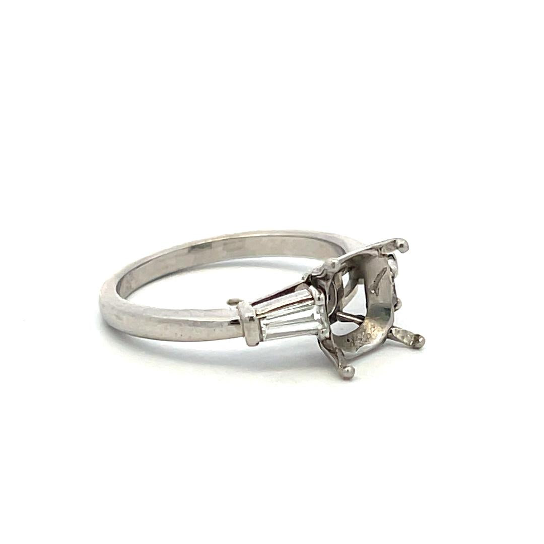 Platinum Semi Mount Ring 0.3ct Tapered Baguette H VS Diamonds Fits 8.4x7.1mm