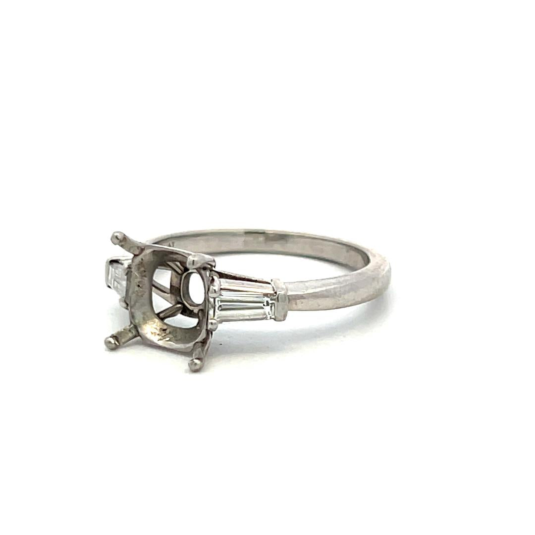 Platinum Semi Mount Ring 0.3ct Tapered Baguette H VS Diamonds Fits 8.4x7.1mm
