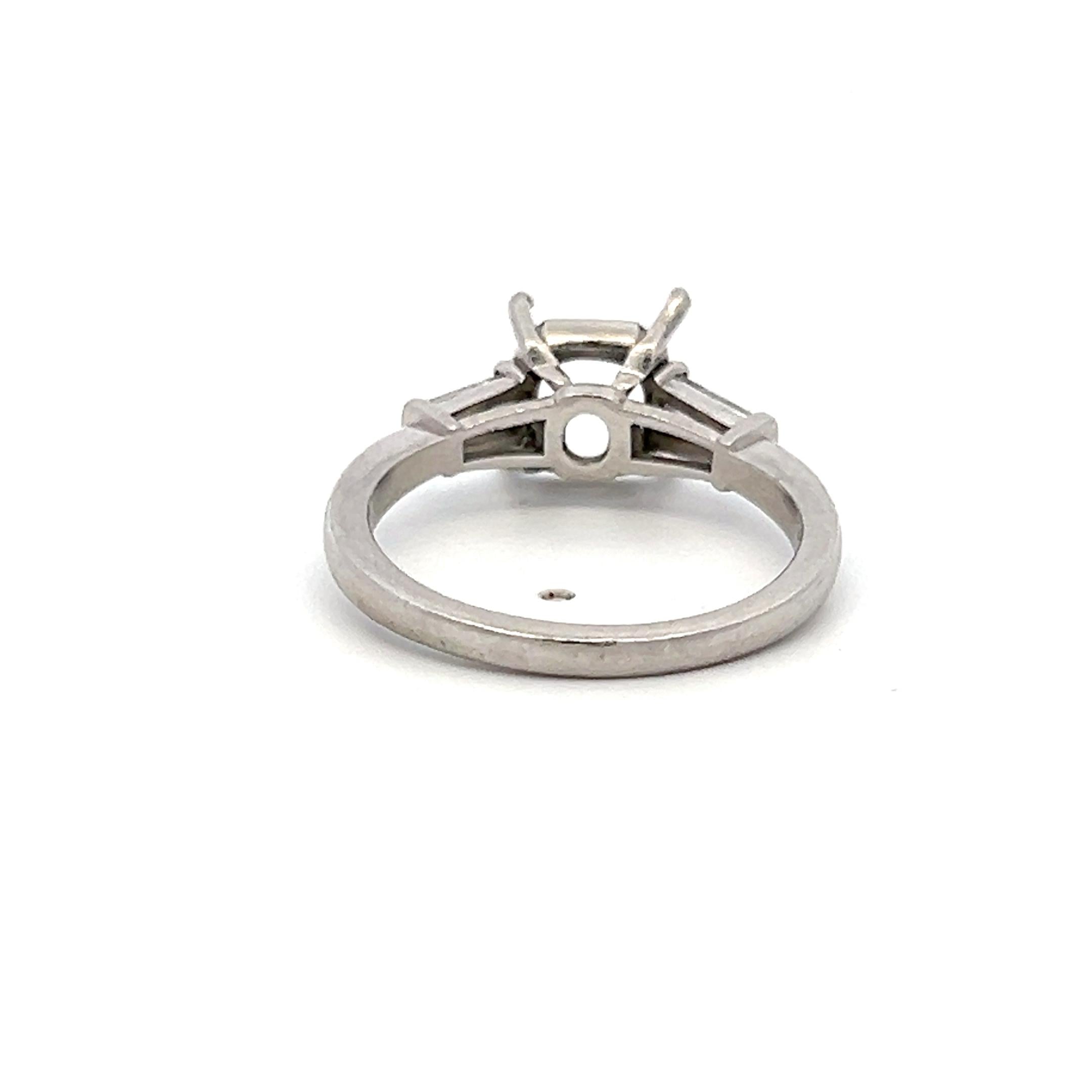 Platinum Semi Mount Ring 0.3ct Tapered Baguette H VS Diamonds Fits 8.4x7.1mm