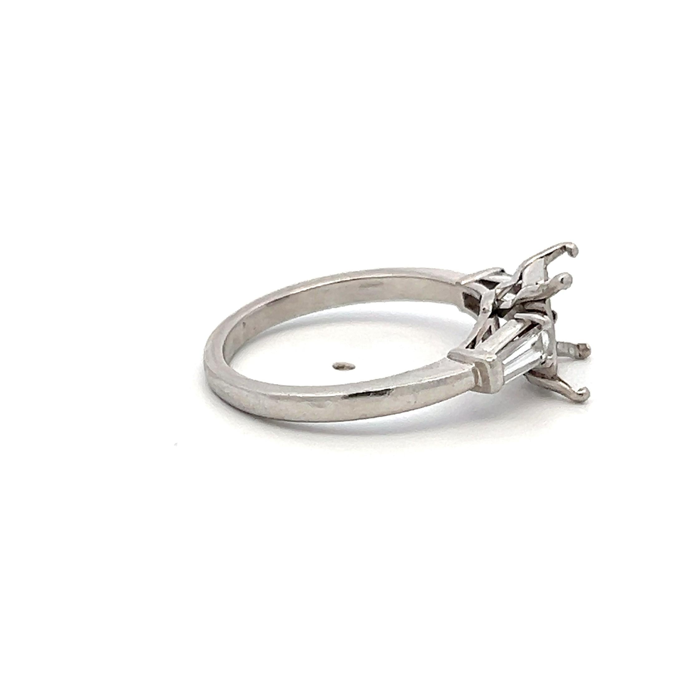 Platinum Semi Mount Ring 0.3ct Tapered Baguette H VS Diamonds Fits 8.4x7.1mm