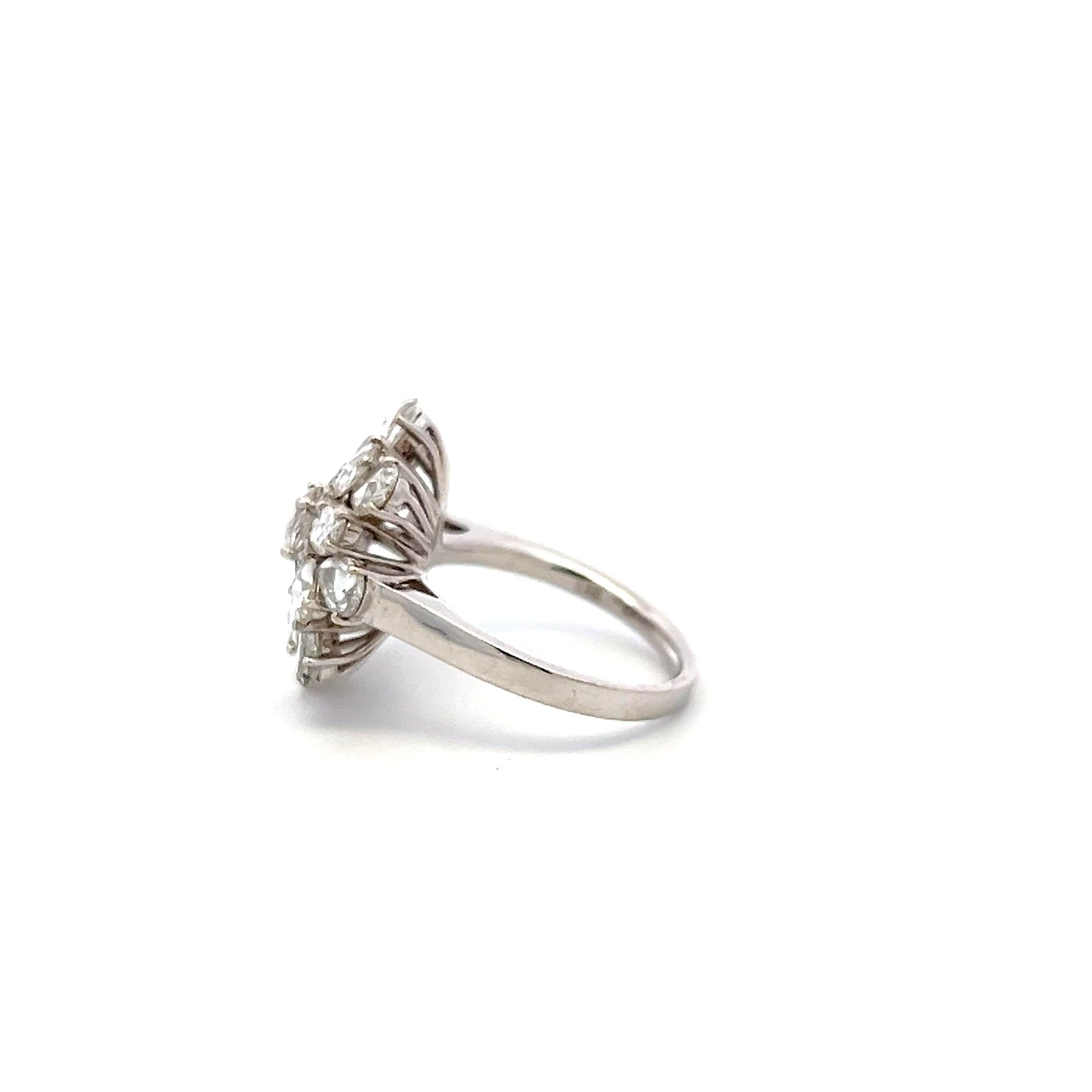 18K White Gold Cluster Ring 3.06 Carat Round & Rose Cut G VS Diamonds Size 7
