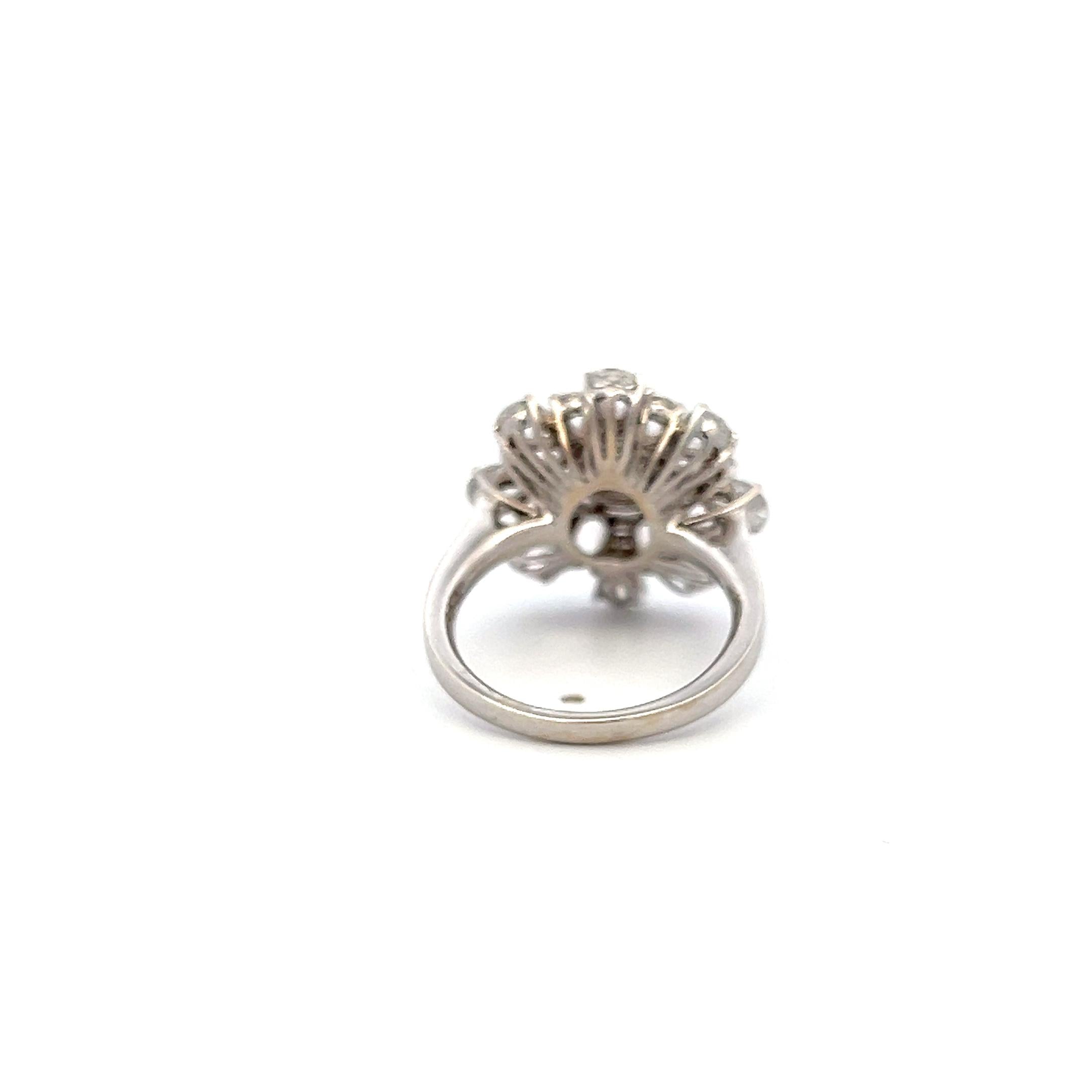 18K White Gold Cluster Ring 3.06 Carat Round & Rose Cut G VS Diamonds Size 7