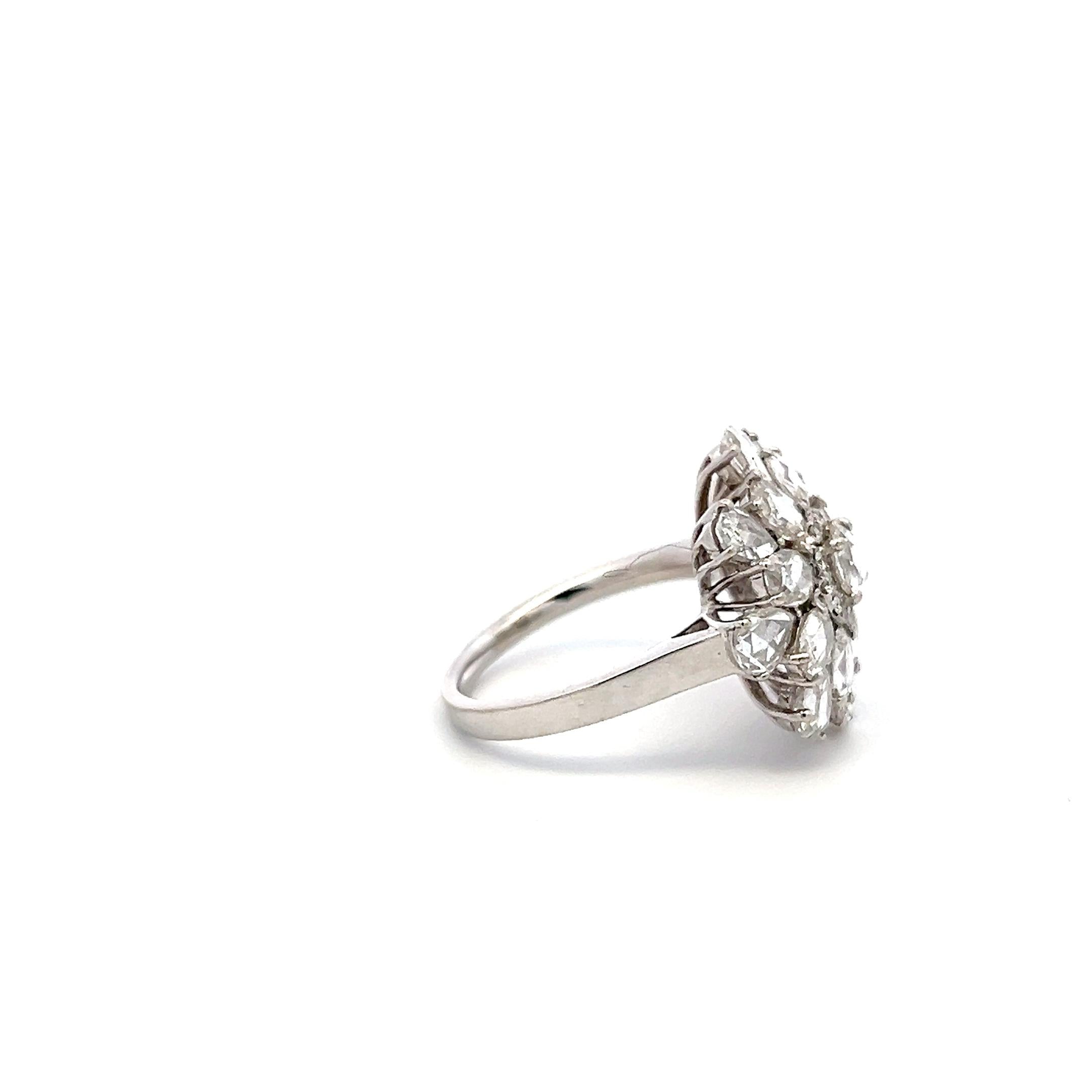 18K White Gold Cluster Ring 3.06 Carat Round & Rose Cut G VS Diamonds Size 7