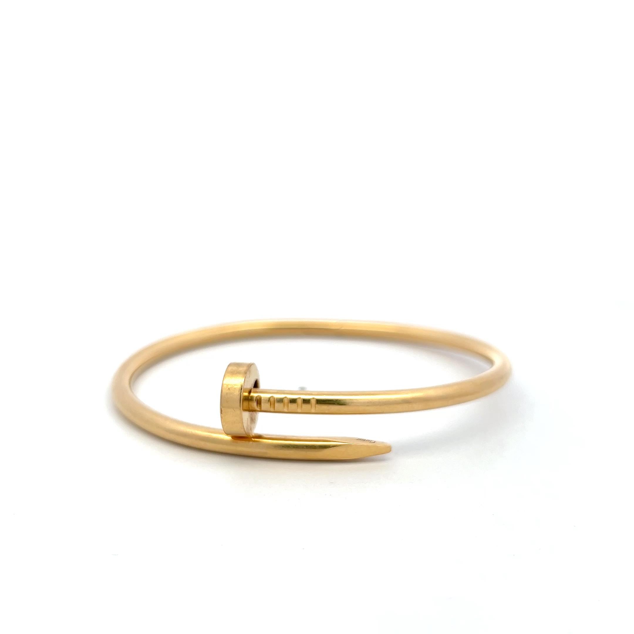 Cartier 18 Karat Yellow Gold Juste Un Clou Bracelet Size 18 with paper