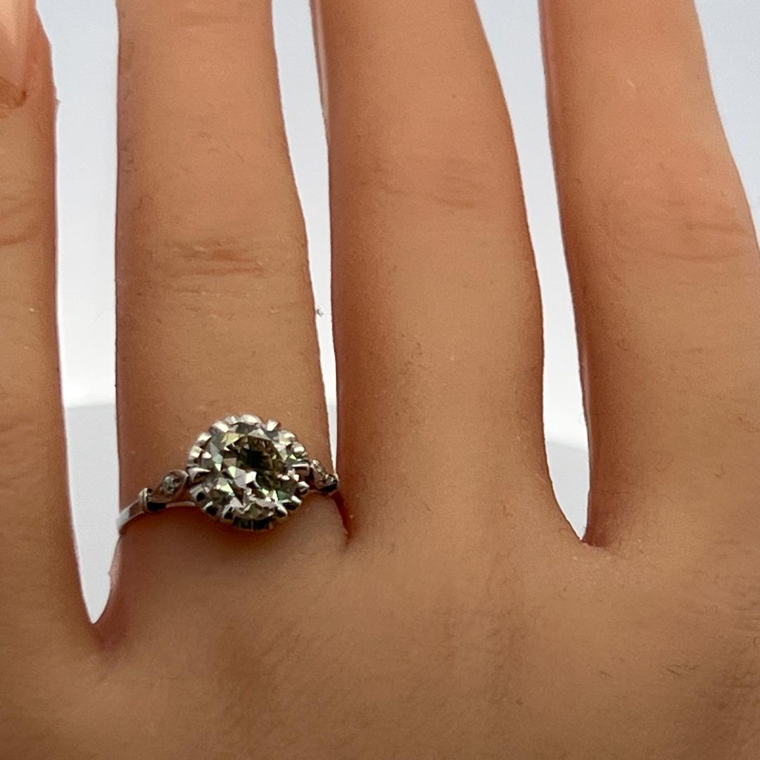 Platinum Engagement Ring with 1.87 Carat Old European GIA Diamonds Size 6.75