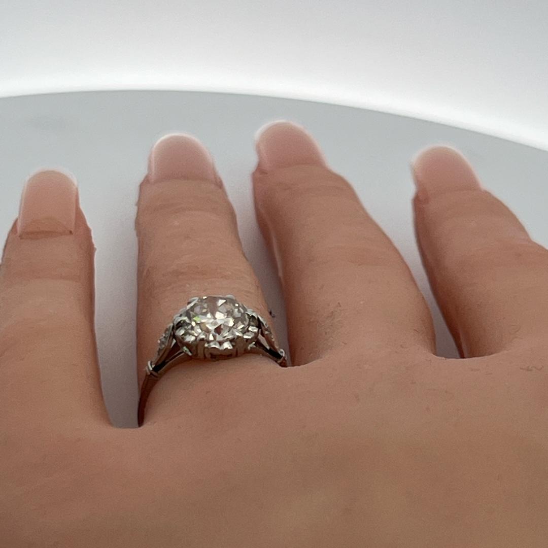 Platinum Engagement Ring with 1.87 Carat Old European GIA Diamonds Size 6.75