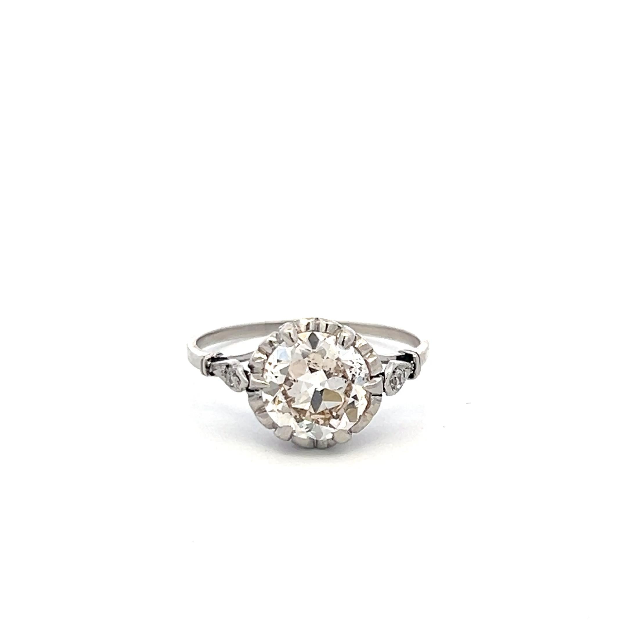 Platinum Engagement Ring with 1.87 Carat Old European GIA Diamonds Size 6.75